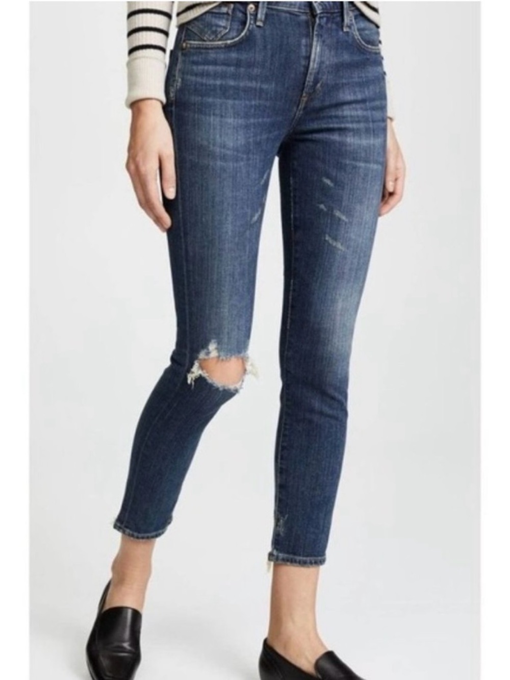 Agolde Sophie High Rise Skinny Crop Jeans Ripped Distressed Dark Wash Size 23